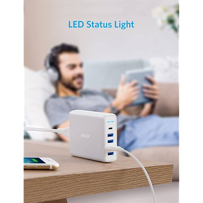 USB C Wall Charger  Premium 60W 5Port Desktop Charger with One 30W Power Delivery Port for MacBook Air 2018 Ipad Pro 2018 S10 and 4 Poweriq Ports for iPhone XsMaxXRX8 S9S8 and More