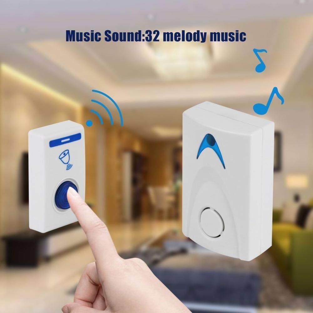 Wireless Door Bell 504D LED Chime Door Bell Doorbell & Wireles Remote control 32 Tune Songs White Home Security Use Doorbell
