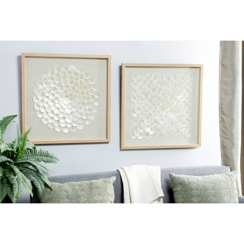 (Set of 2) 23.5" Square Shell Shadow Boxes Coastal Wall Art Natural/White - Olivia & May