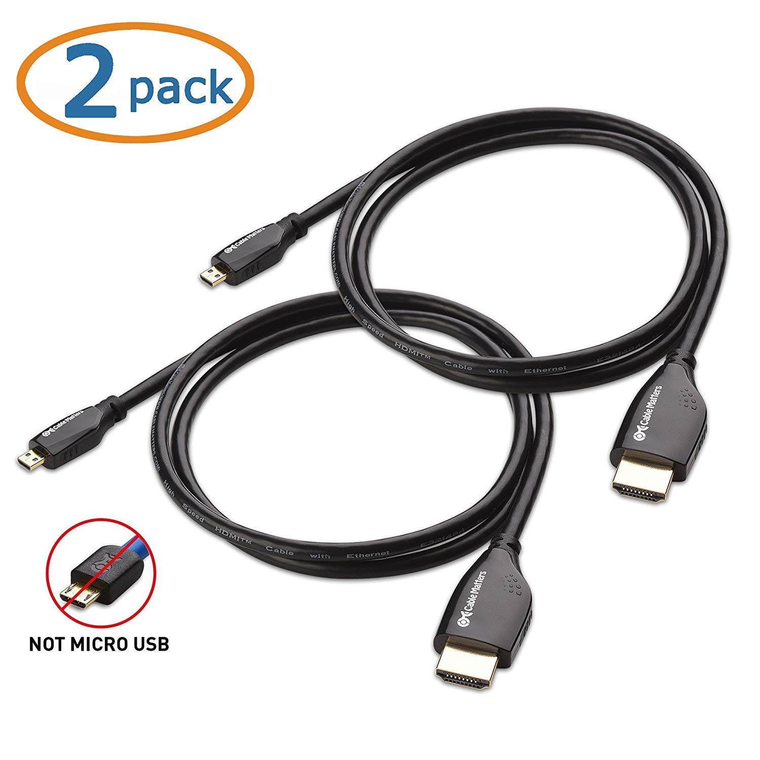 Cable Matters 2-Pack High Speed HDMI to Micro HDMI Cable (Micro HDMI to HDMI) 4K Resolution Ready - 3 Feet