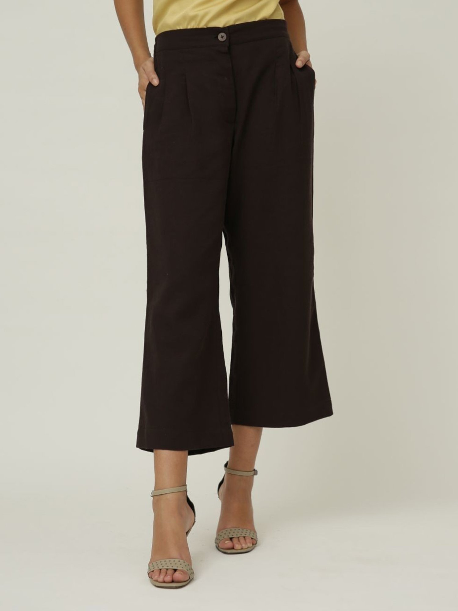 Saltpetre Elegant LInen Coffee Brown Shirt with Wide leg Trousers Co-ord Set