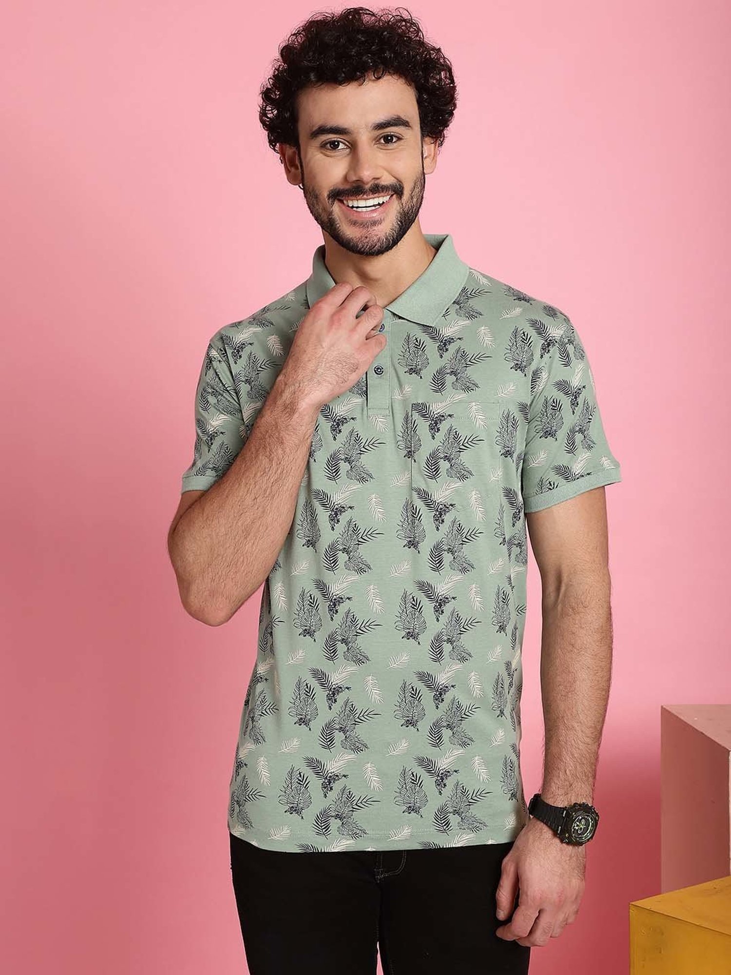 Venitian- Forbidden Clothing Sage Green Slim Fit Printed Polo T-Shirt