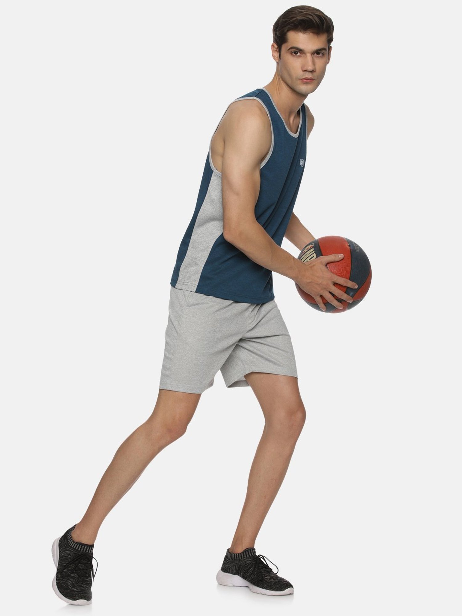 DOMIN8 Men Breathable Drawstring Elasticated Sports Basketball Grey Shorts