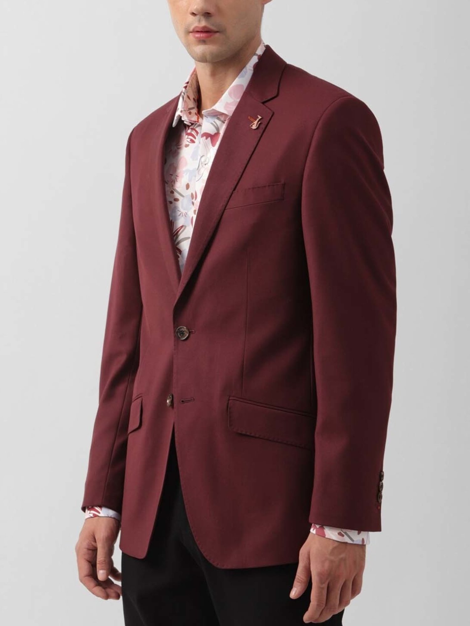 Simon Carter London Maroon Regular Fit Blazer