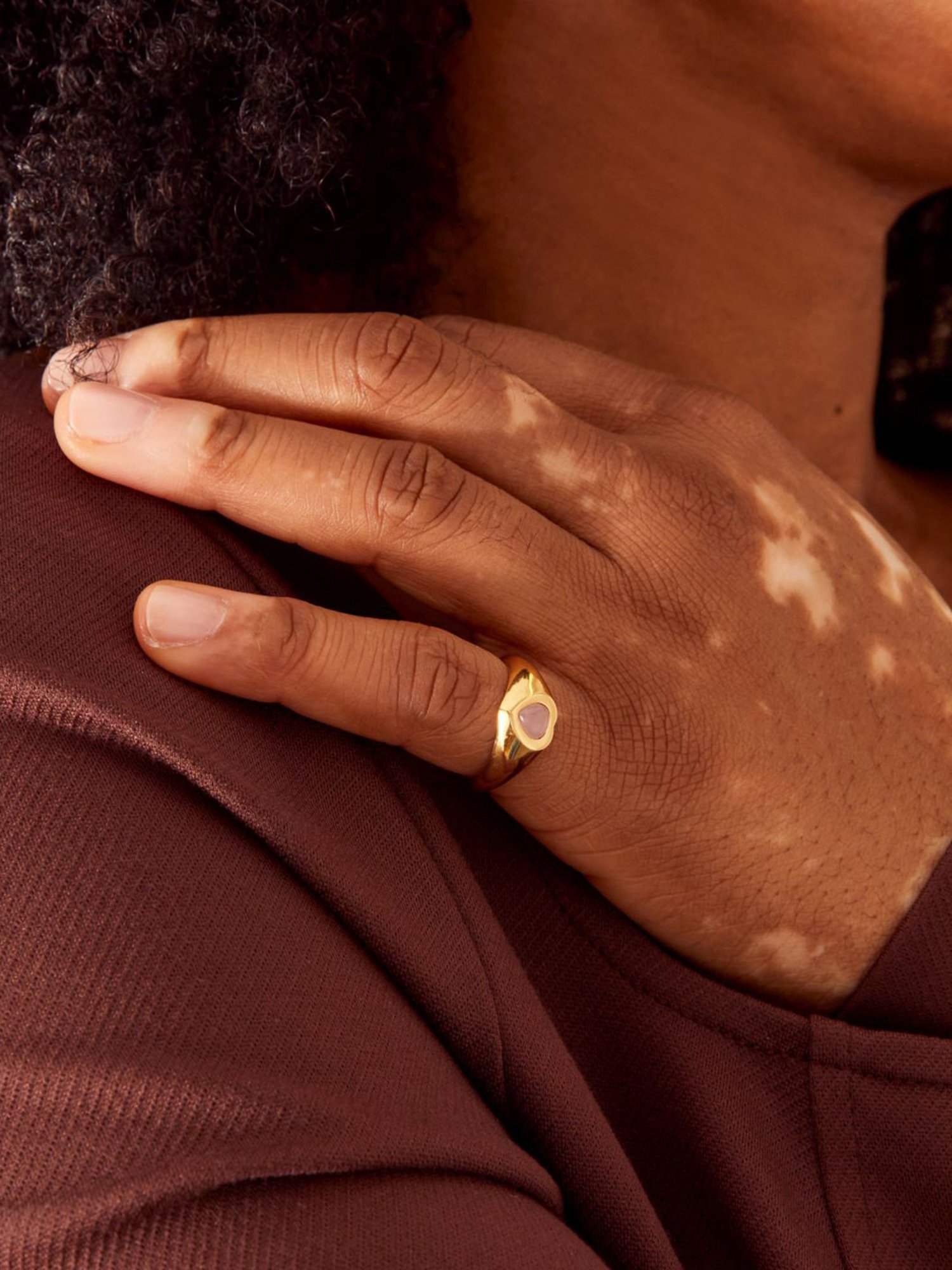 Accessorize London Real Gold Plated Gold Z Rose Quartz Heart Signet Ring