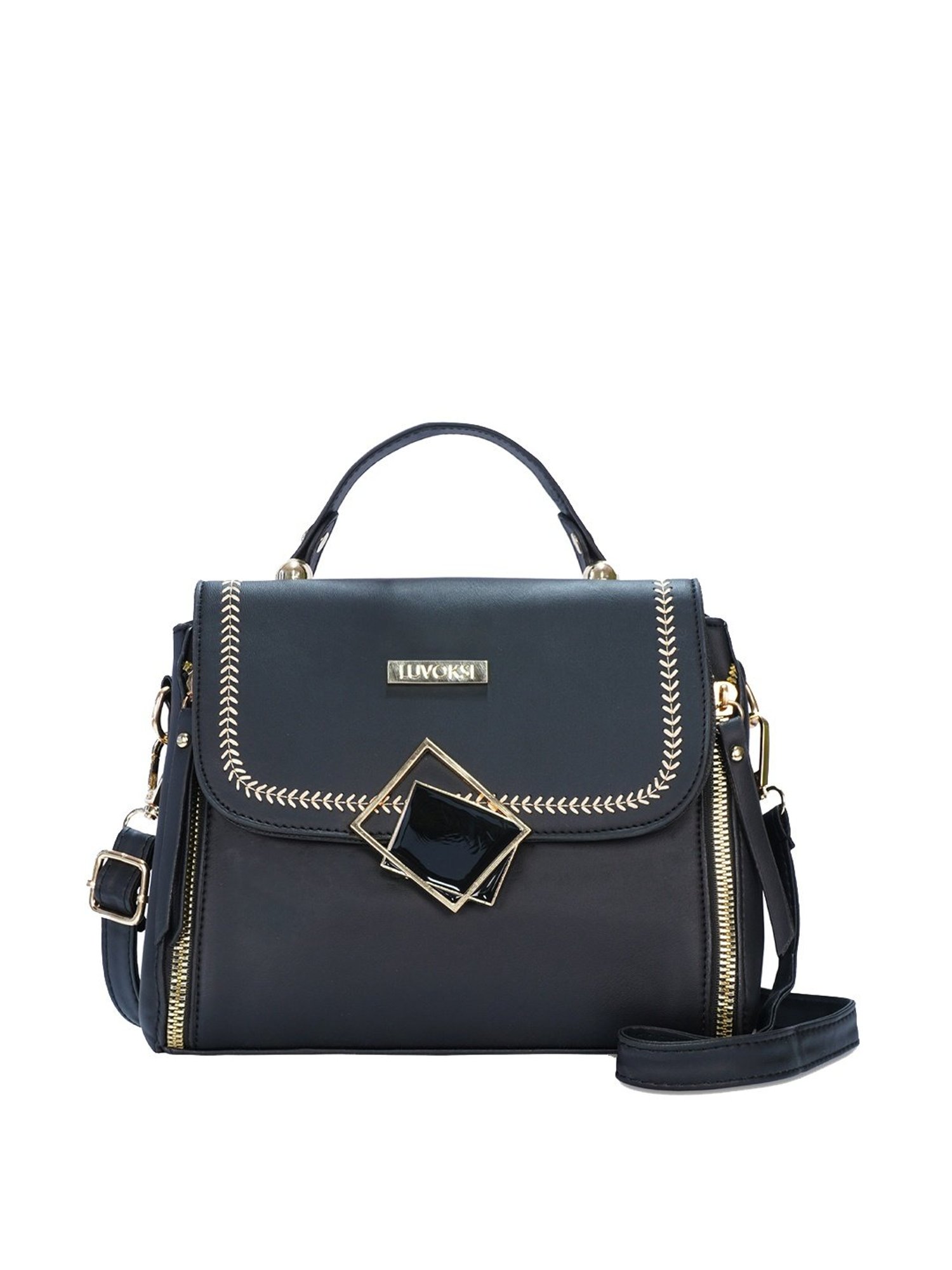 Luvoksi Black Embellished Medium Satchel Handbag
