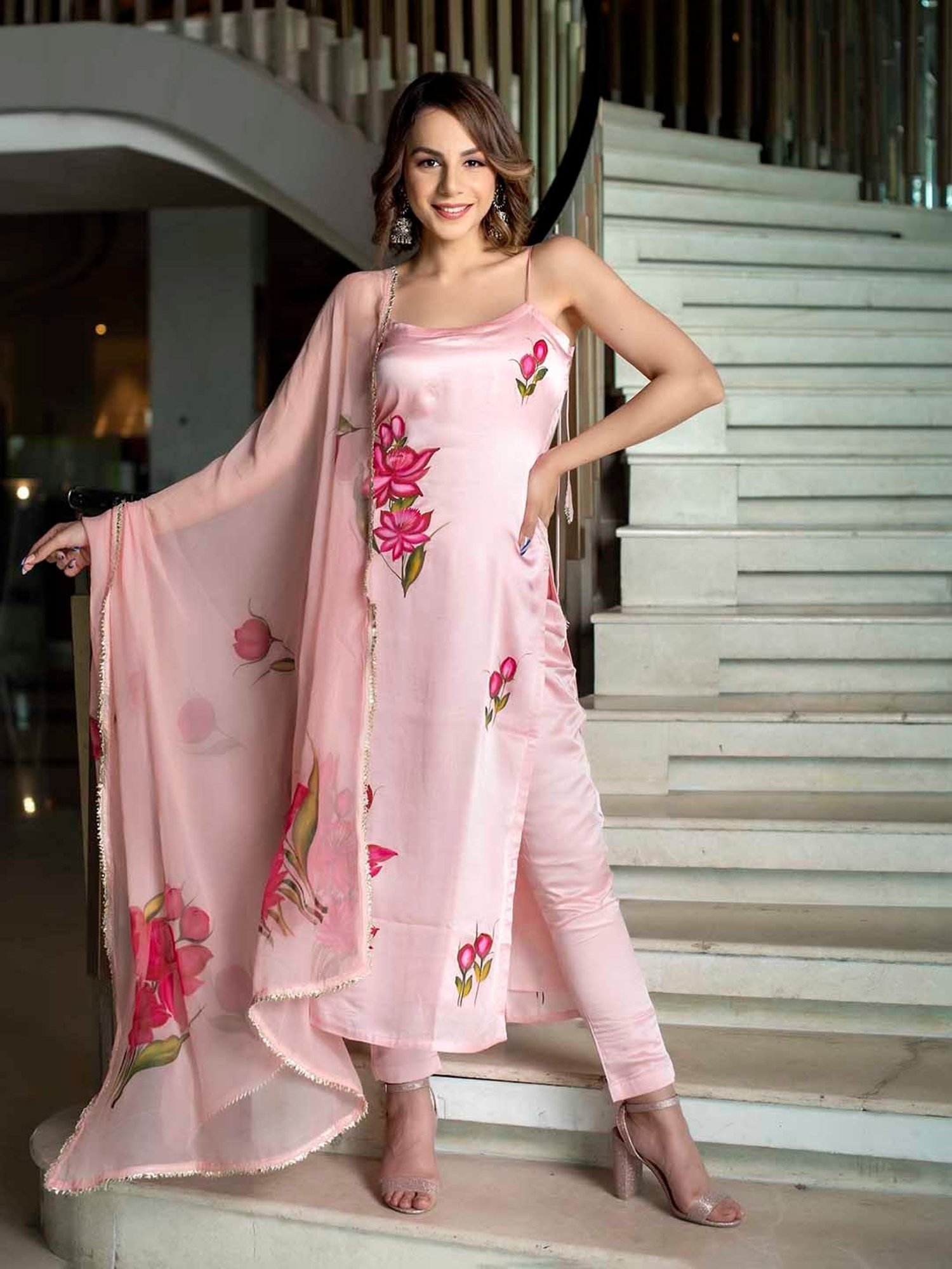 AACHHO Peach Rose Hand Painted Suit Set