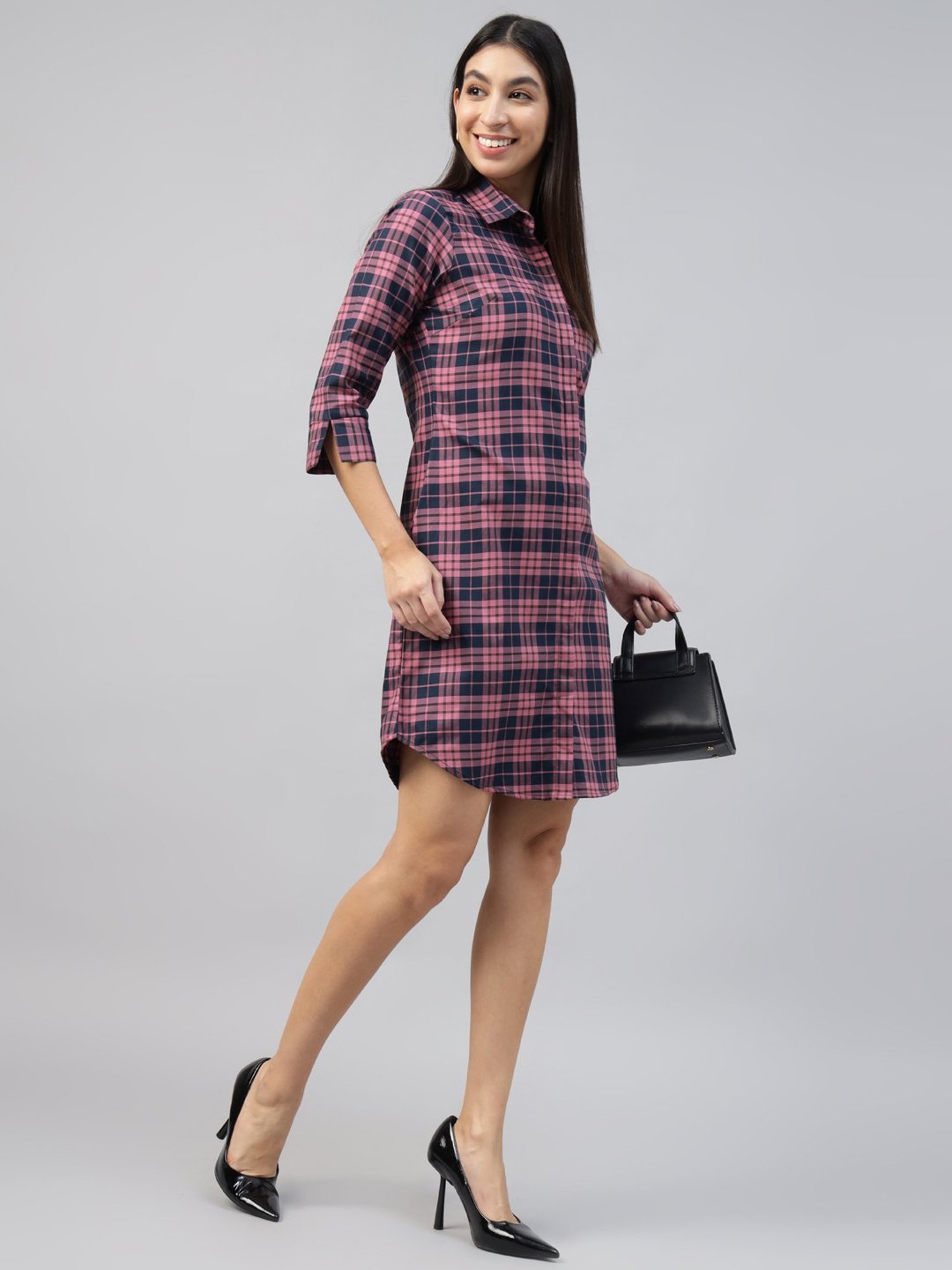 Hancock Navy & Pink Check Shirt Dress