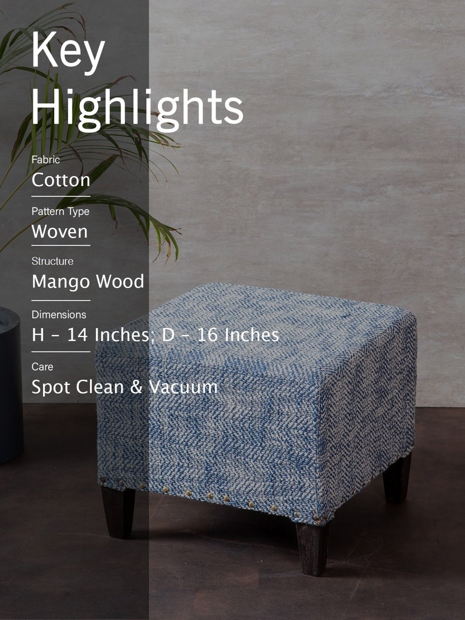 Nestroots Printed Blue Cotton Canvas Center Benche