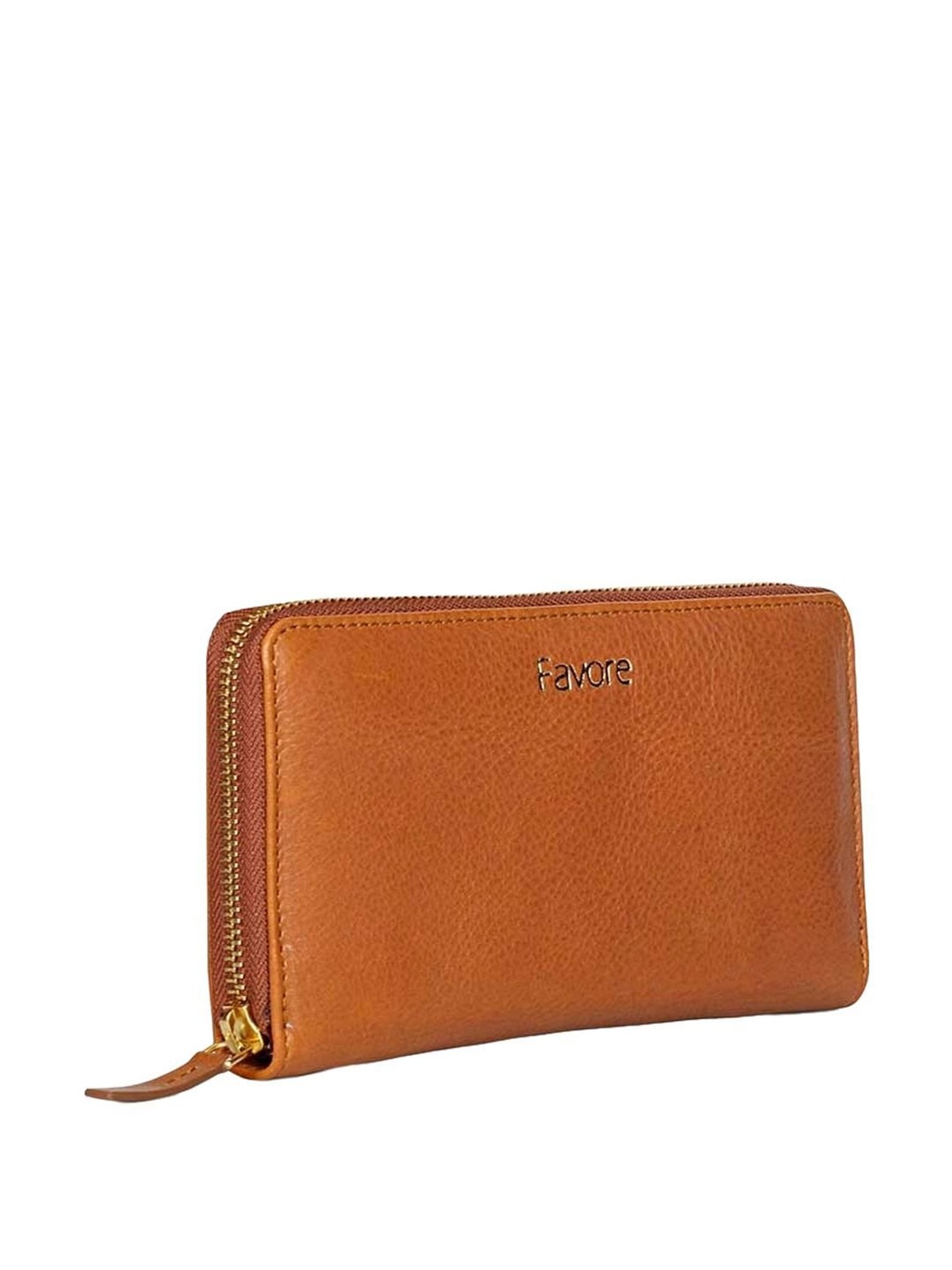 Favore Tan Logo Zip Around Wallet For Women