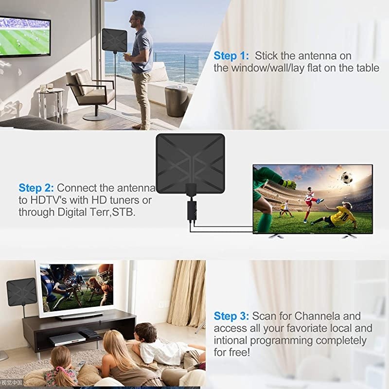 Antenna,130+ Miles Long Range Indoor Digital TV Antennas with Switch Amplifier Signal Booster for Local Channels 4k HD 1080P 2016P All Older TV's - 16.5ft Coax Cable