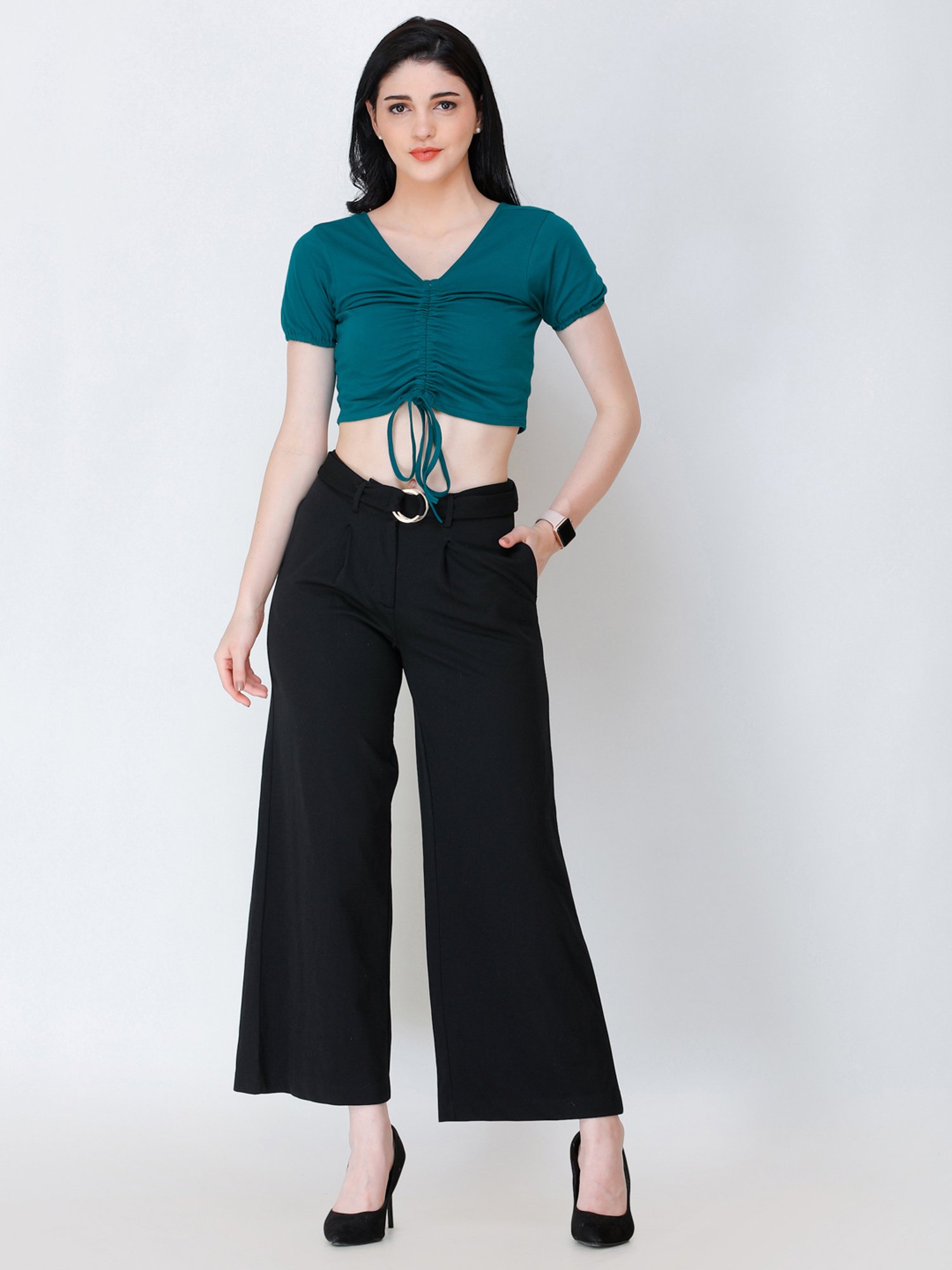 Scorpius Teal Regular Fit Crop Top