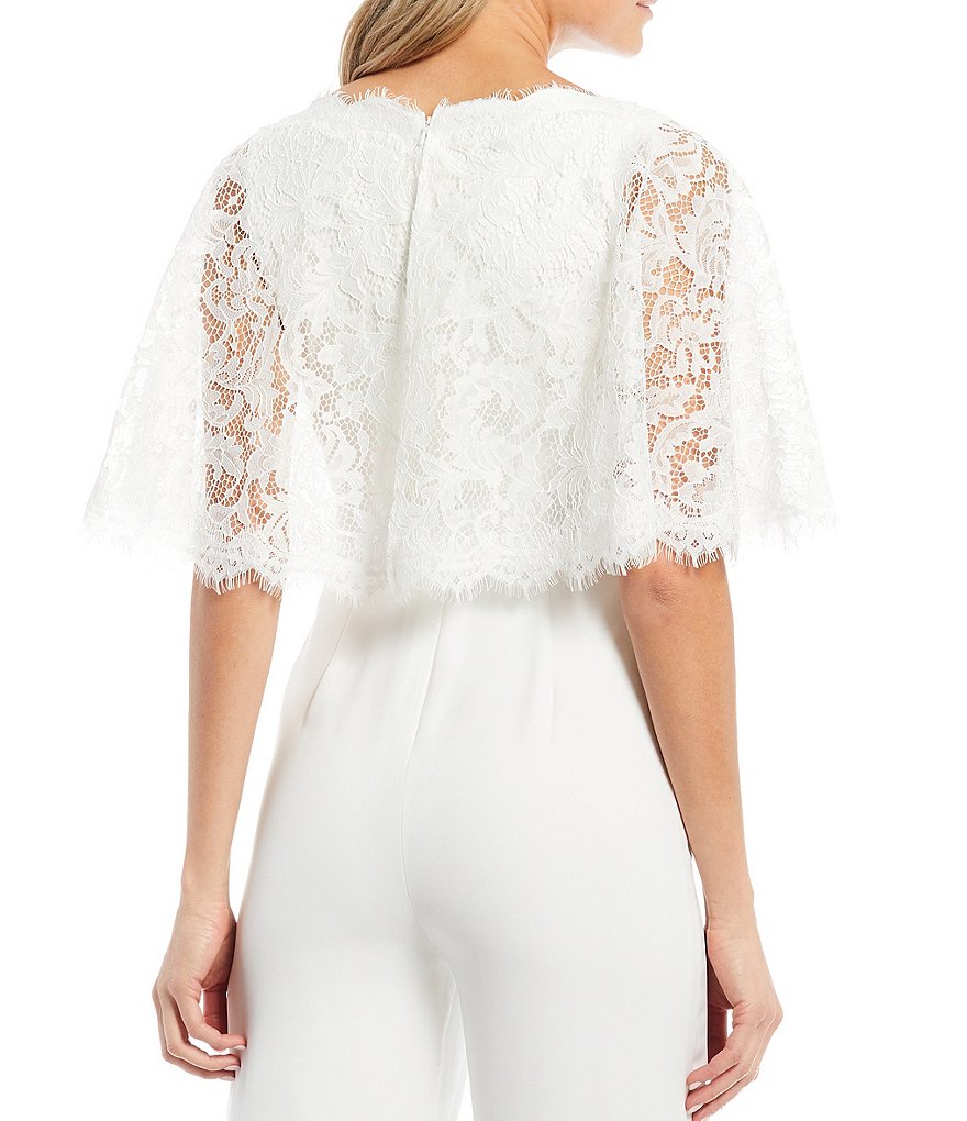 Tadashi Shoji Deep V-Neck Lace Caplet Bridal Jumpsuit