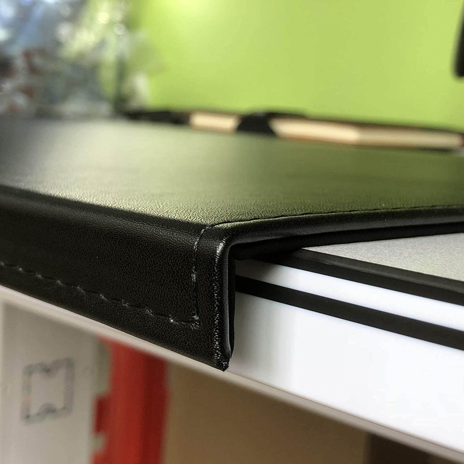 Non-Slip 35.4"x 18.9" Soft Leather Surface Office Desk Mouse Mat Pad with Full Grip Fixation Lip Table Blotter Protector(Black