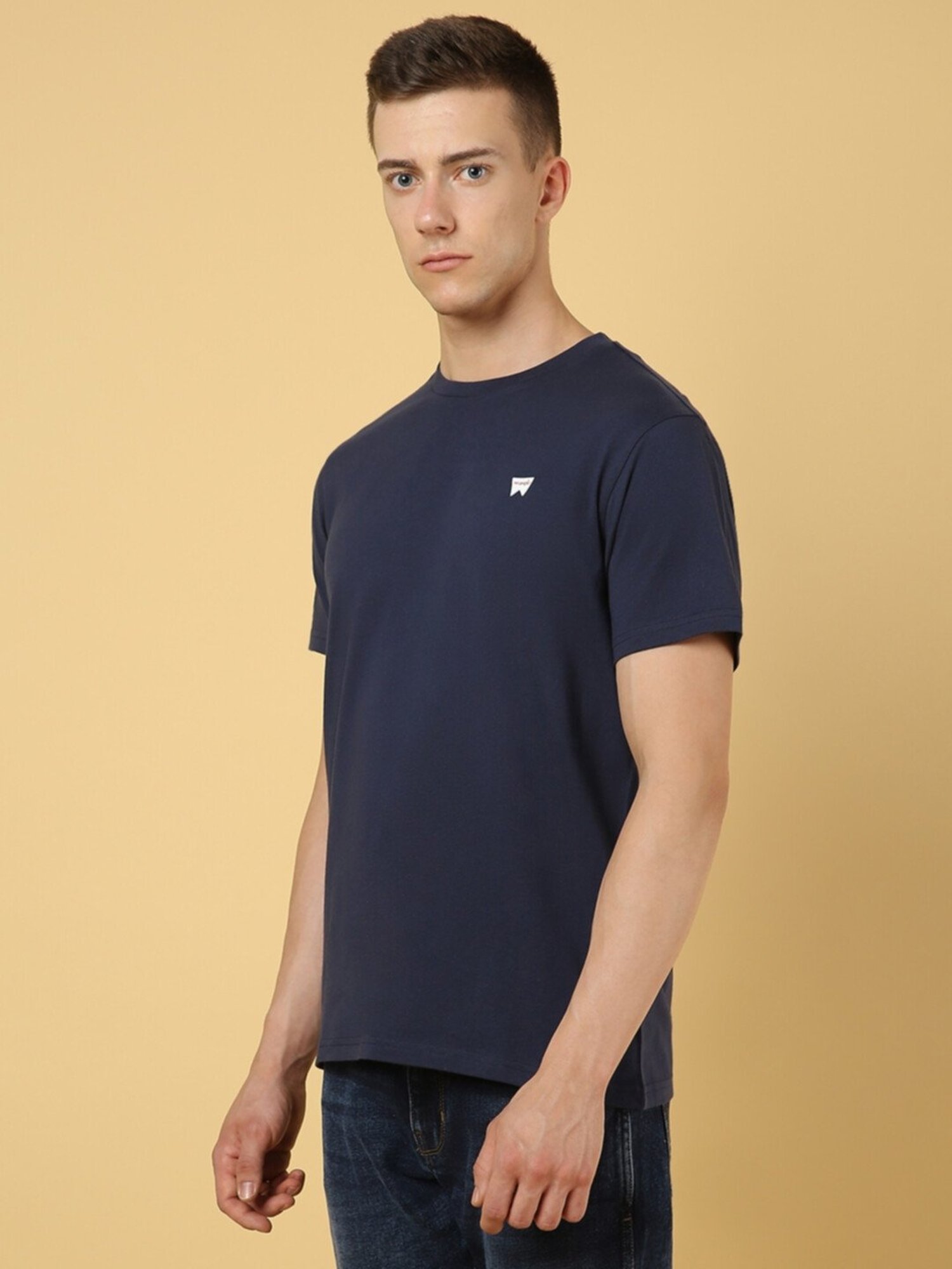 Wrangler Blue Cotton Regular Fit T-Shirt