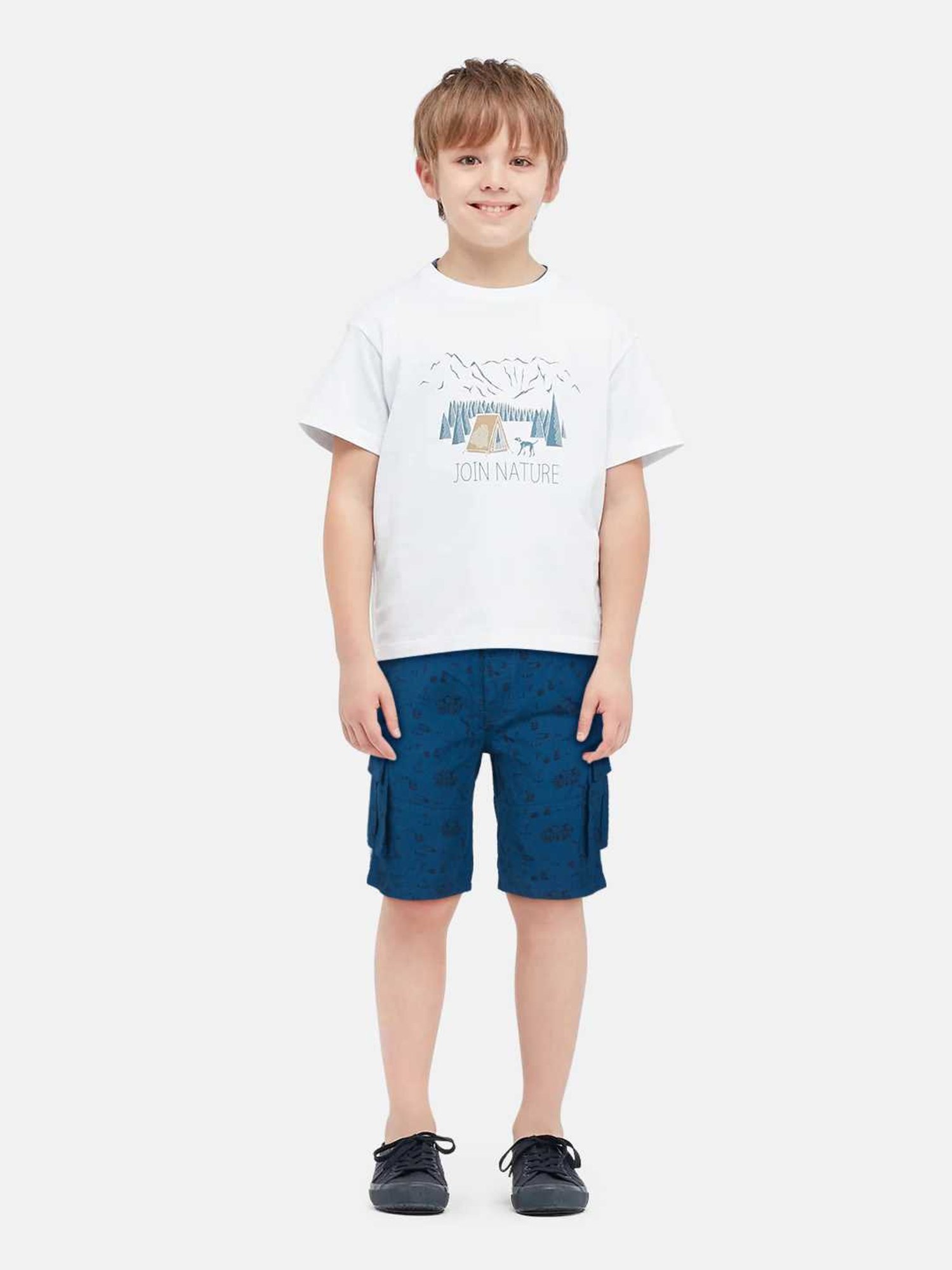 Gini & Jony Kids Dark Blue Printed Bermudas