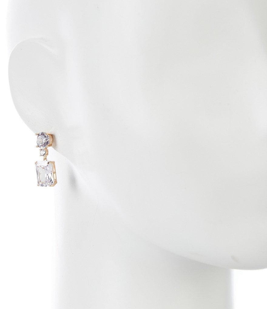 Gemma Layne Two Round Rectangle Crystal Stone Drop Earrings