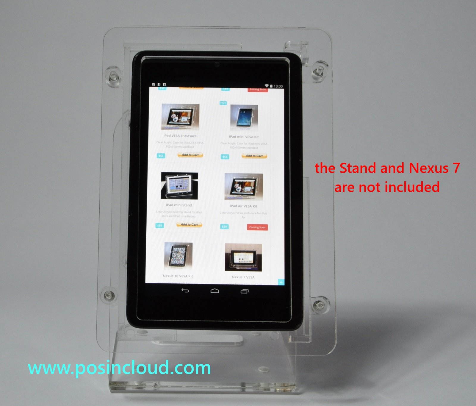 Nexus 7 VESA Mount Anti-theft Security Enclosure,Clear Acrlyic material for POS, Kiosk, Store Display, Square Card Reader
