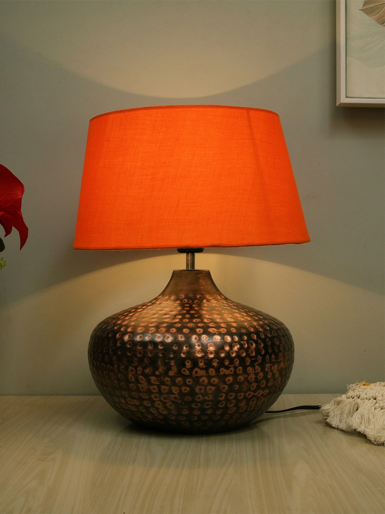 Homesake Orange Hammered Oil-Rubbed Bronze Metal Table Lamp