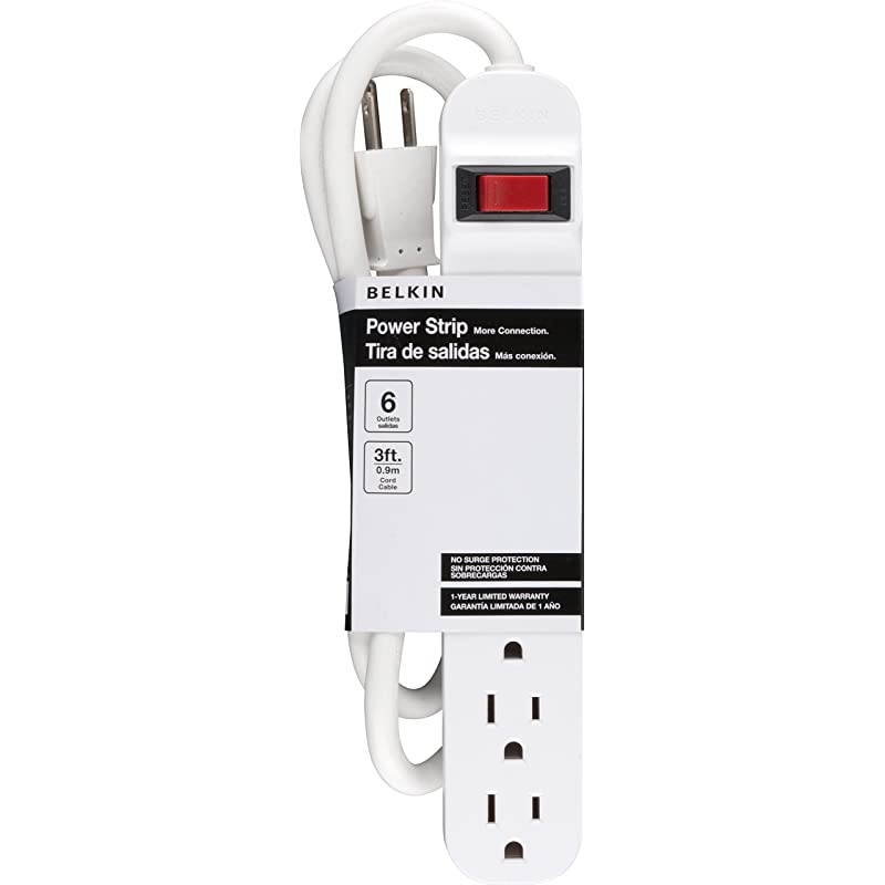 6Outlet Power Strip with 3Foot Power Cord F9P60903White