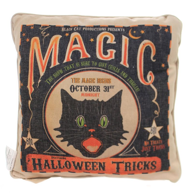 Halloween 18.0" Magic Halloween Tricks Pillow Black Cat Midnight  -  Decorative Pillow