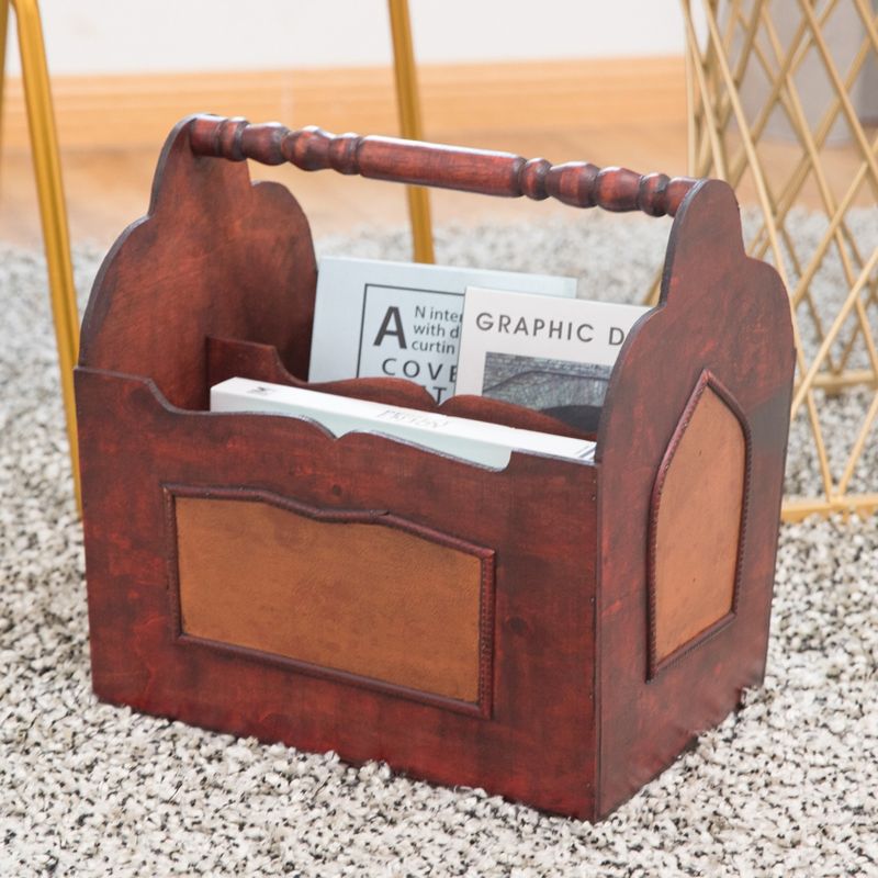 Quickway Imports Handcrafted Decorative Wooden Magazine Rack with Handle
