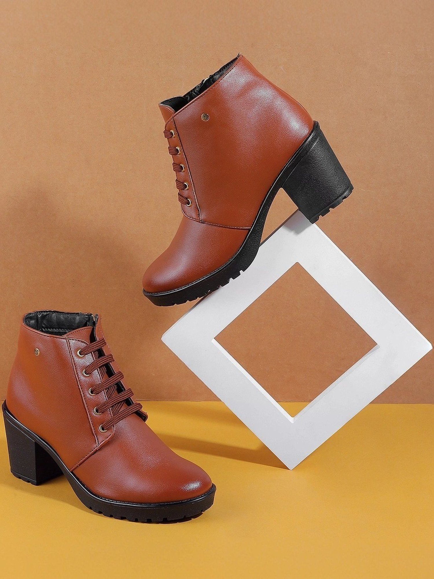 Mochi Women's Tan Shoe Lace-up Boots