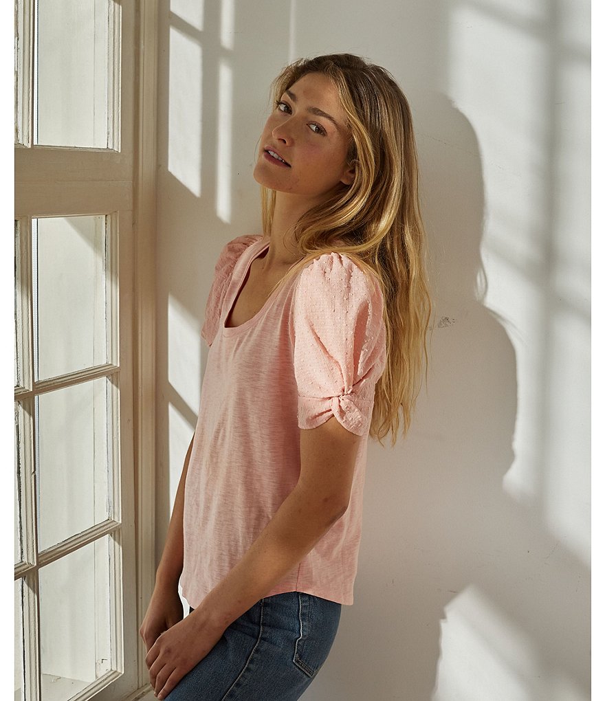 Shabby Chic Slub Knit Scoop Neck Puff Sleeve Zia Top