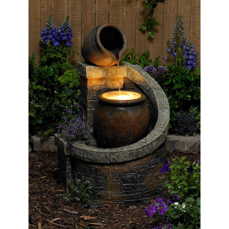 John Timberland Rustic Outdoor Floor Water Fountain with Light LED 35" High Planter Box Cascading for Yard Garden Patio Deck Home