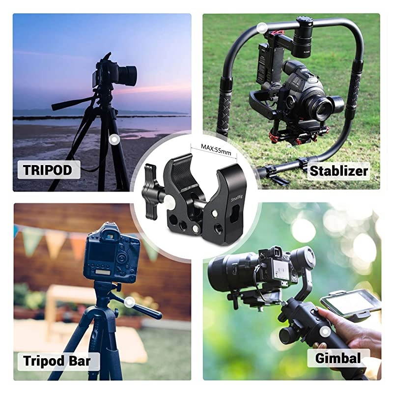 Super Clamp with 1/4&rsquo;&rsquo; Thread Holes, 3/8&rsquo;&rsquo; Locating Pin for ARRI Standard, T-Shaped Wingnut and Rubber Pads - 2220