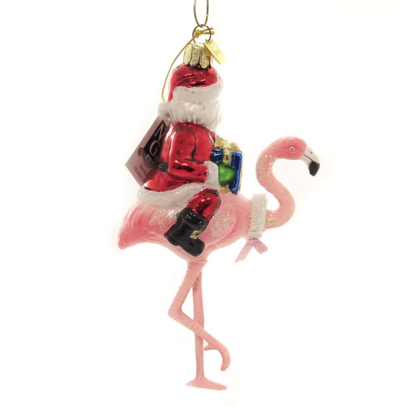 Noble Gems 5.75" Santa Riding Flamingo Ornament Tropical Pink Bird  -  Tree Ornaments