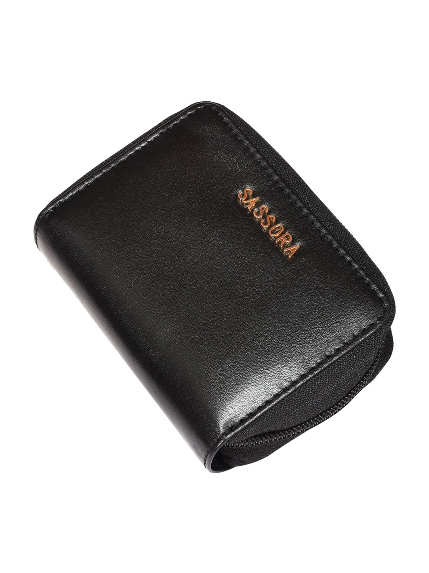 SASSORA Valerie Black Leather Small Coin & Card Case for Men & Women