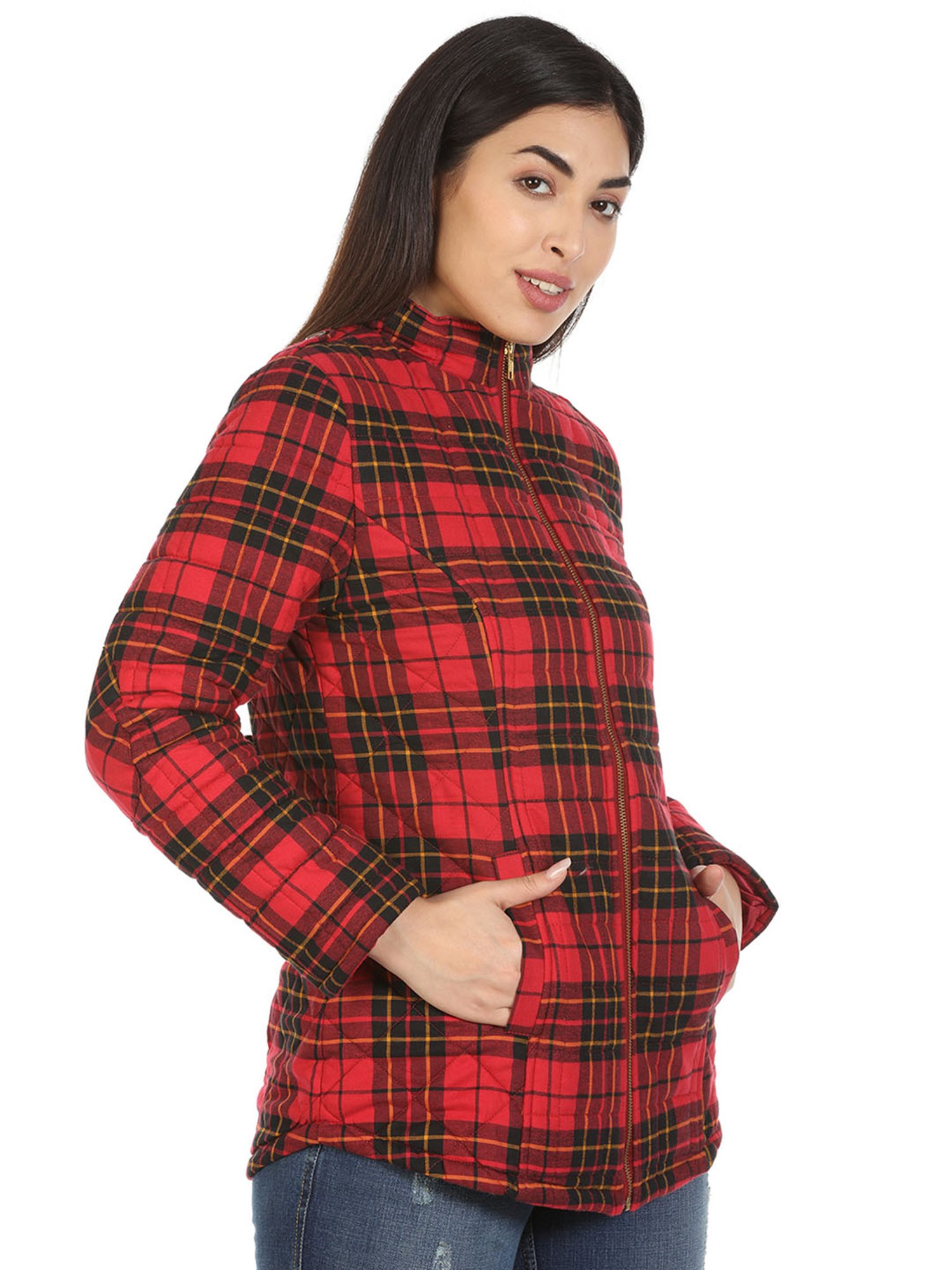 Mustard Red Check Quilted Jacket