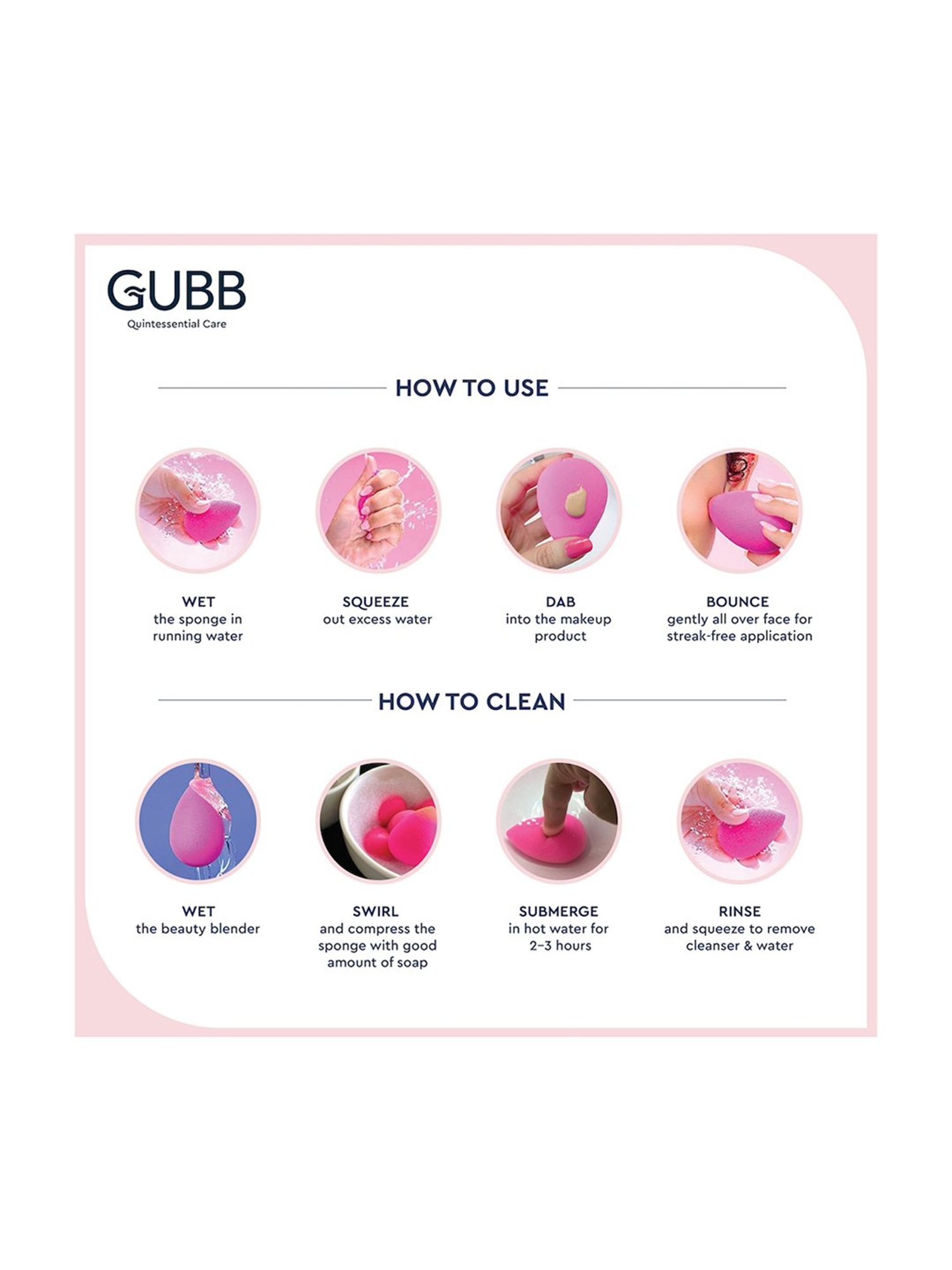 GUBB Beauty Blender for Face Makeup Application, Makeup Sponge - Bright Pink