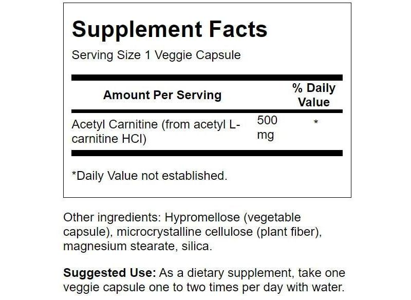 Swanson Acetyl L-Carnitine 500 mg 100 Veggie Capsules.