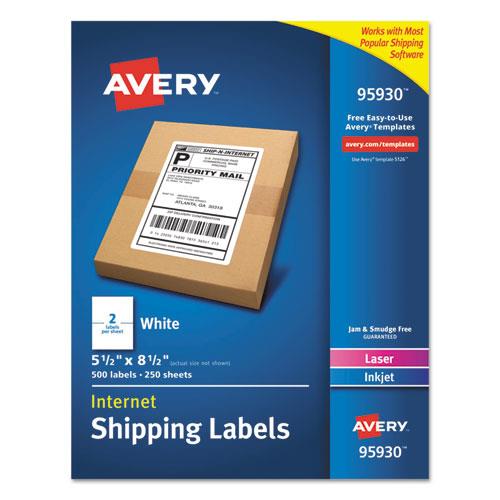 Avery Dennison - 7278295930 - White Shipping Labels, Inkjet/Laser, 5 1/2 x 8 1/2, White, 500/Box