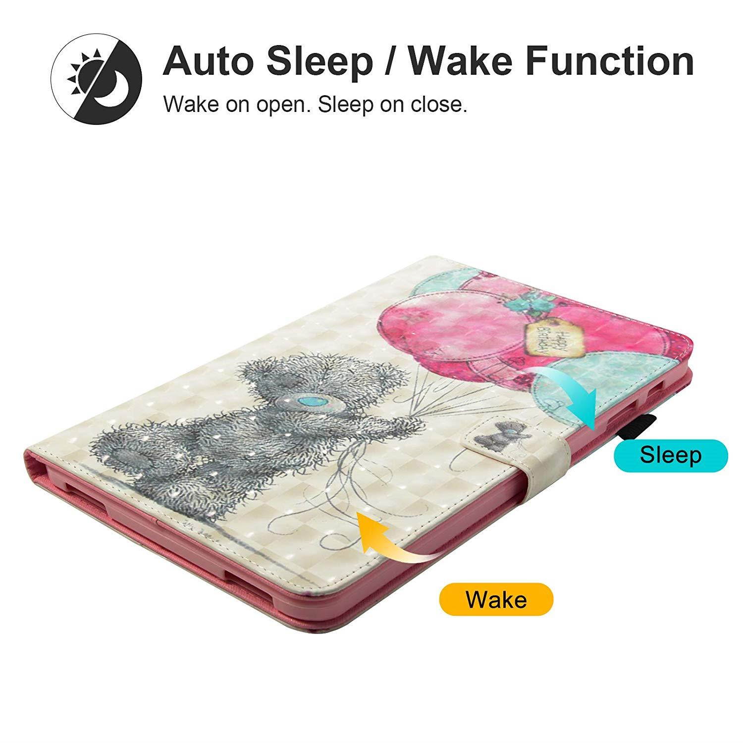 UUcovers Samsung Galaxy Tab A 10.1 Inch T580 Case, Slim Lightweight PU Leather AUTO Wake/Sleep Folio Smart Wallet Case with Cards/Cash Holder for SM-T580/T585-Bear with Balloon