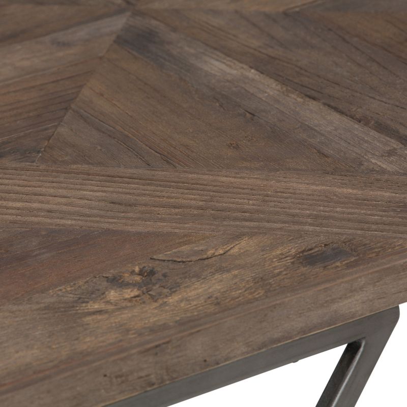 34" Camilla Solid Aged Elm Wood Square Coffee Table Distressed Java Brown Wood Inlay - WyndenHall