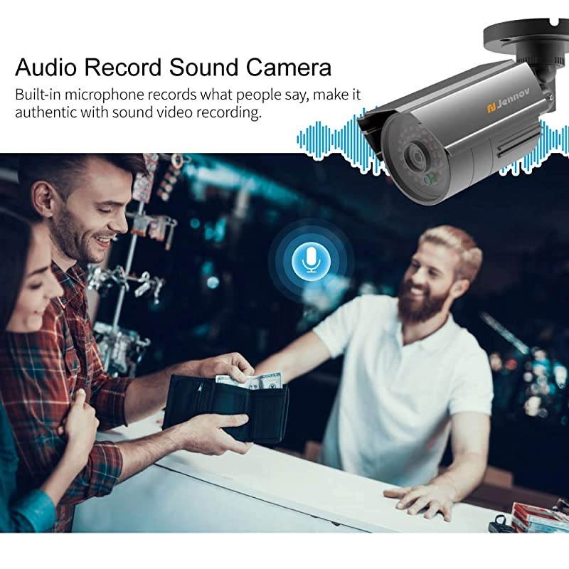 8CH 5MP CCTV Security Camera System, 4PCS H.264+ Home Surveillance Security DVR Kit with 1TB HDD,Outdoor Bullet Cameras Waterproof,Audio Recording,Email Alert,24/7 Home Business Monitoring