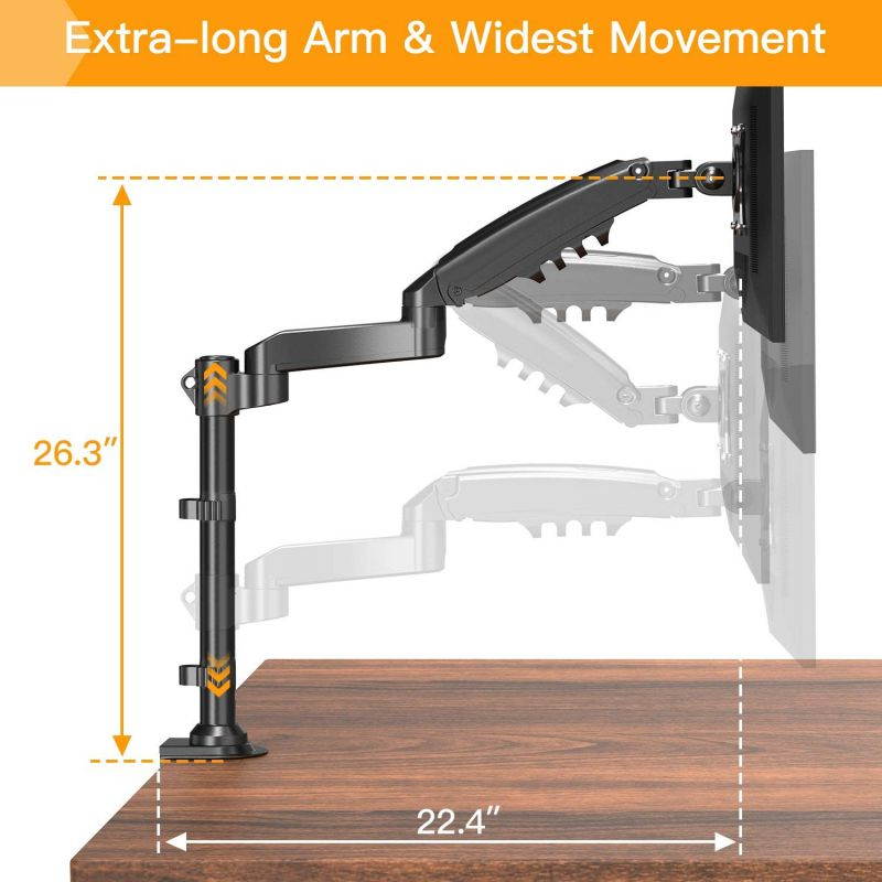 17&rdquo;-32&rdquo; Dual Monitor Desk Mount Stand Kit, Full Motion Gas Spring Arms with Clamp On/Grommet Mounting Base, Holds Two Computer Screens up to 19.84 lbs/Arm with 75/100mm VESA, Black