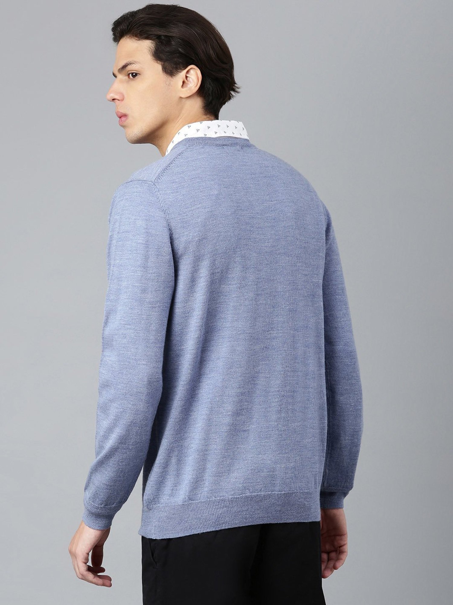 Woods Sky Blue Regular Fit V Neck Sweater
