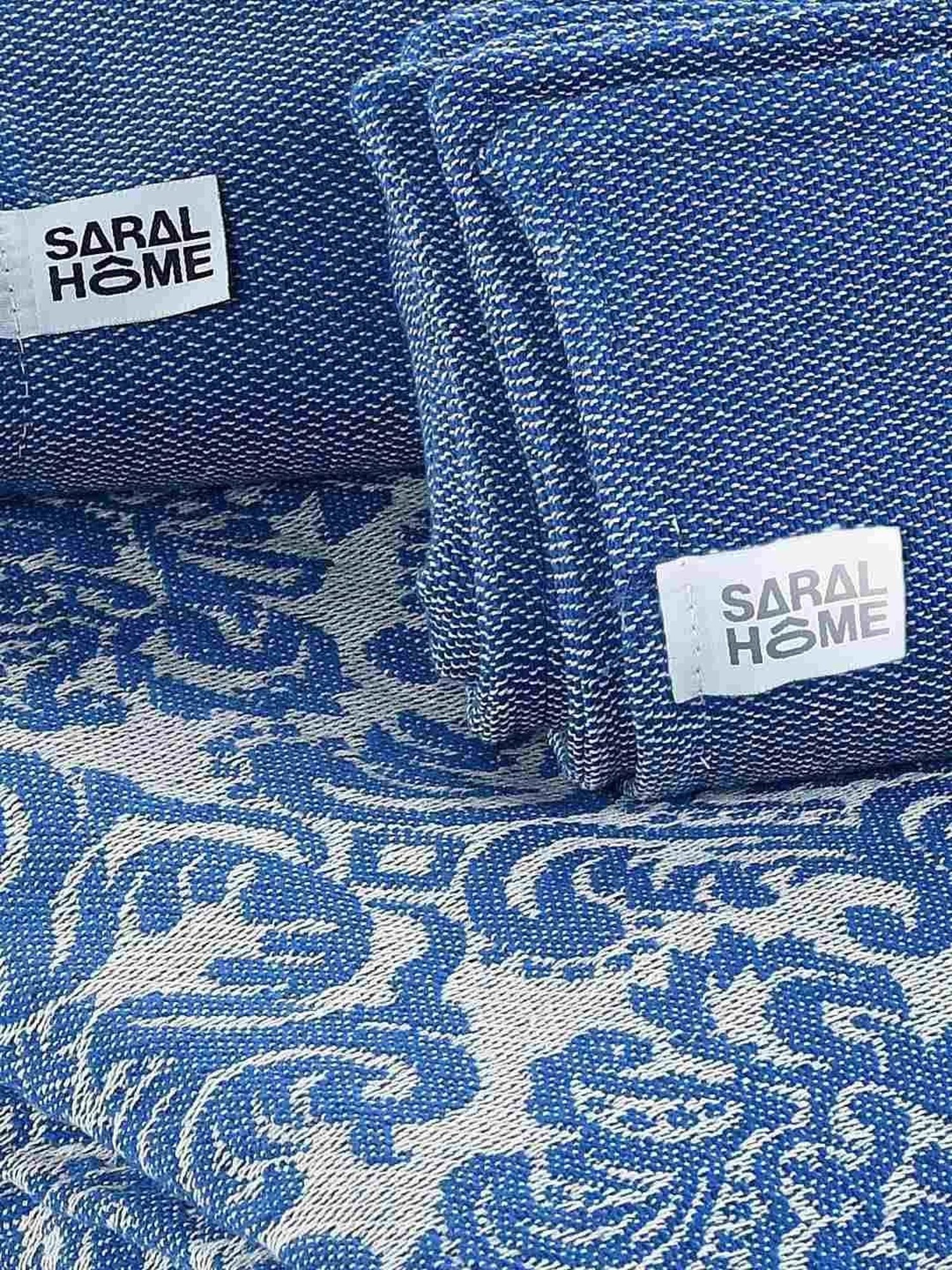 Saral Home Easy Living Blue Cotton 220 TC Royalty Handmade King Bed Sheet With Pillow Covers