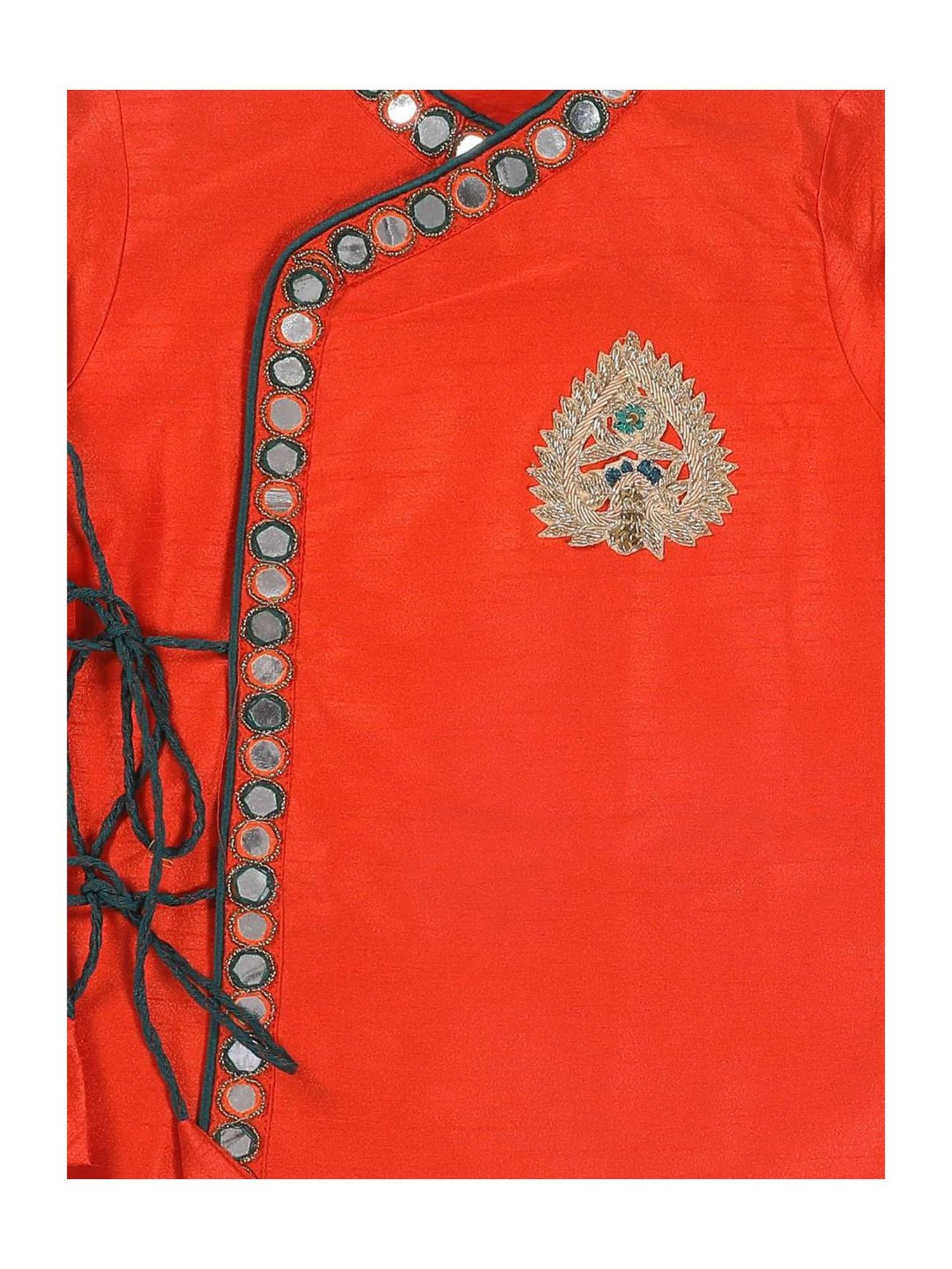 VASTRAMAY SISHU Orange & Teal Blue Embroidered Kurta Set