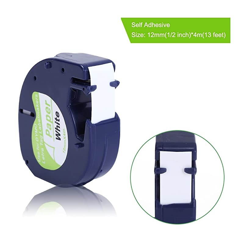 Compatible Label Tape Replacement for Dymo LetraTag Labeling Refills 91330 10697 (S0721510) Label Tape 1/2 Inch x 13 feet, 3 Pack Black on White Self-Adhesive Paper Tape for DYMO Label Maker