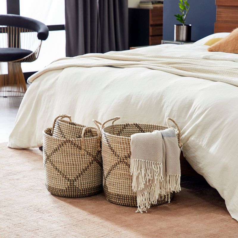 3pk Round Seagrass Storage Baskets with Handles Brown