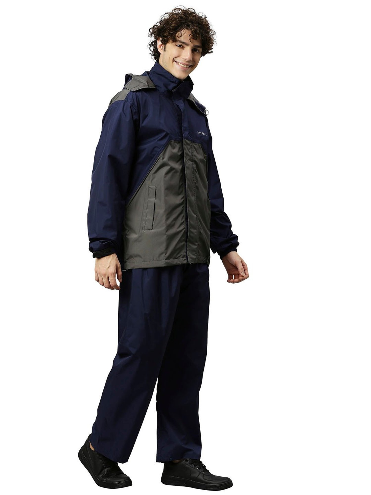 Zeel Navy & Grey Colour-Block Rainwear Jacket