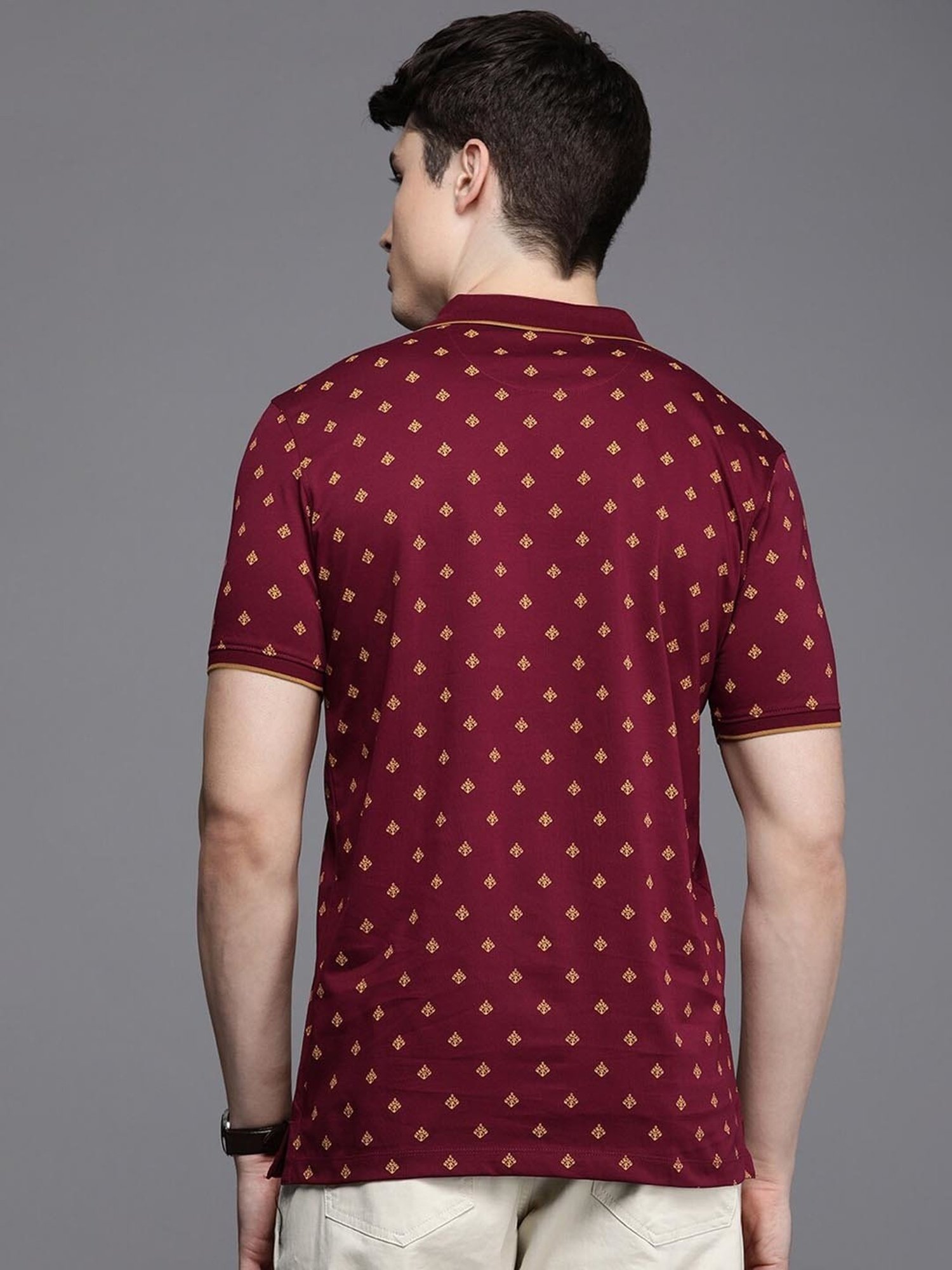 Louis Philippe Sport Maroon Cotton Slim Fit Printed Polo T-Shirt