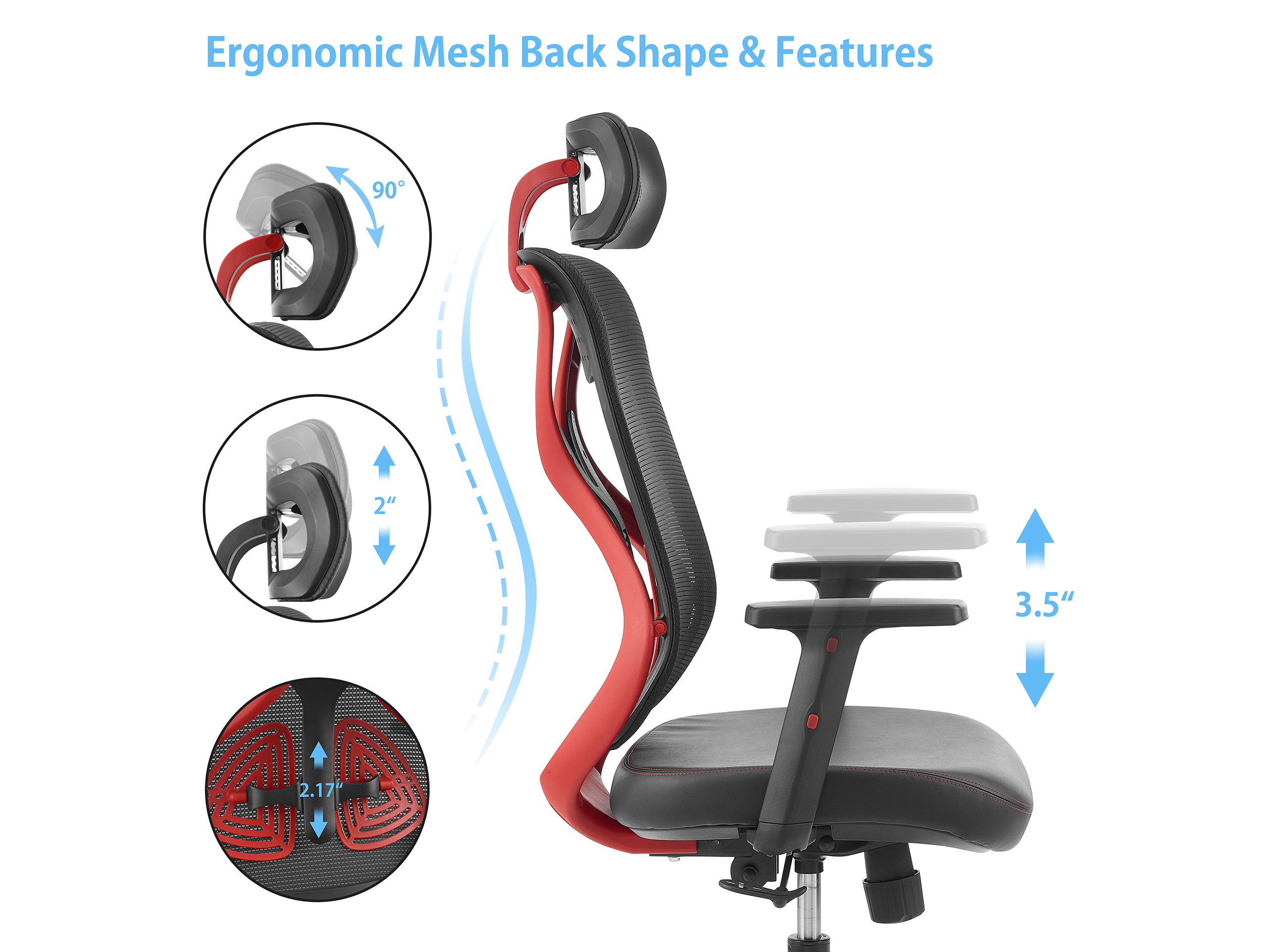 Worksmyth Home Office Ergonomic Computer Desk Chair, Adjustable Height Mesh Back Gaming Chair With Lumbar Support, Adjustable Armrest and Headrest, Tilt Tension