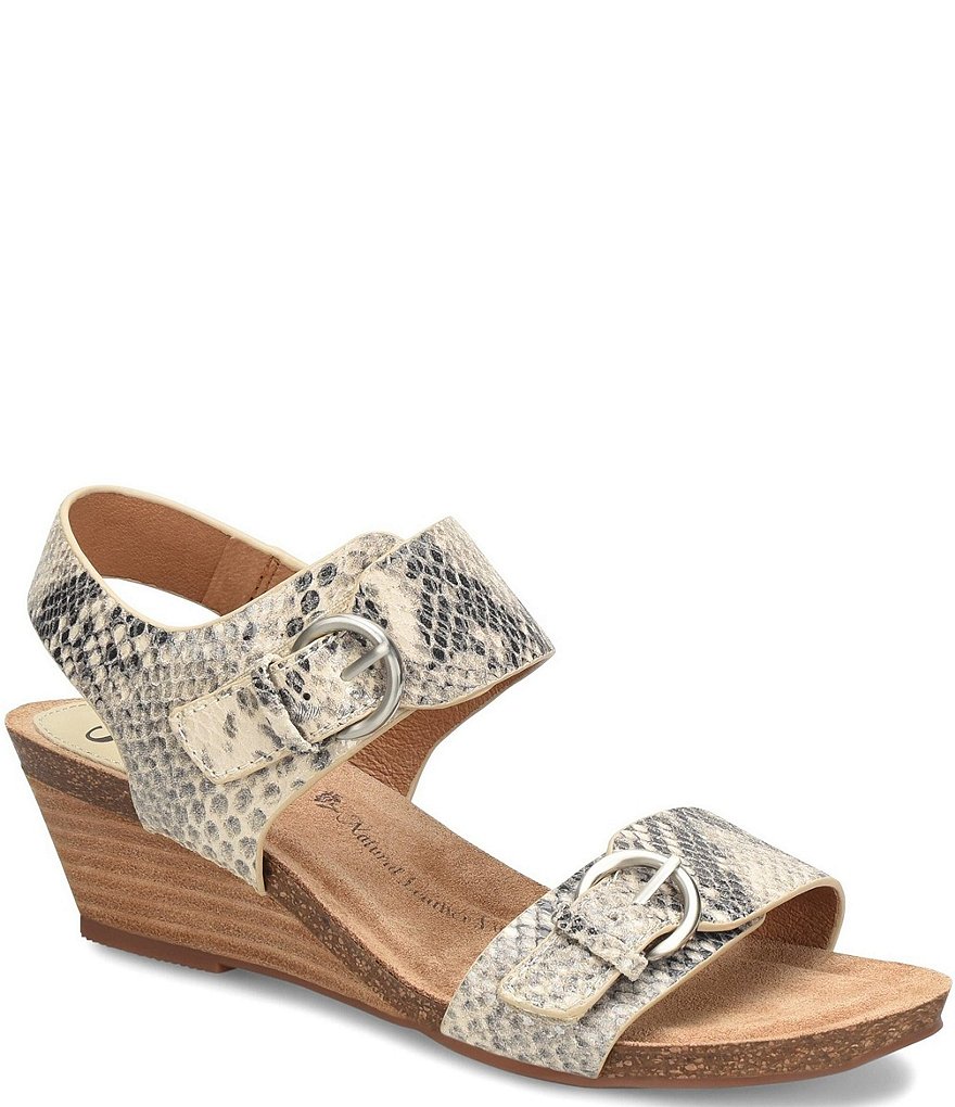 Sofft Vaden Adjustable Snake Print Leather Wedge Sandals