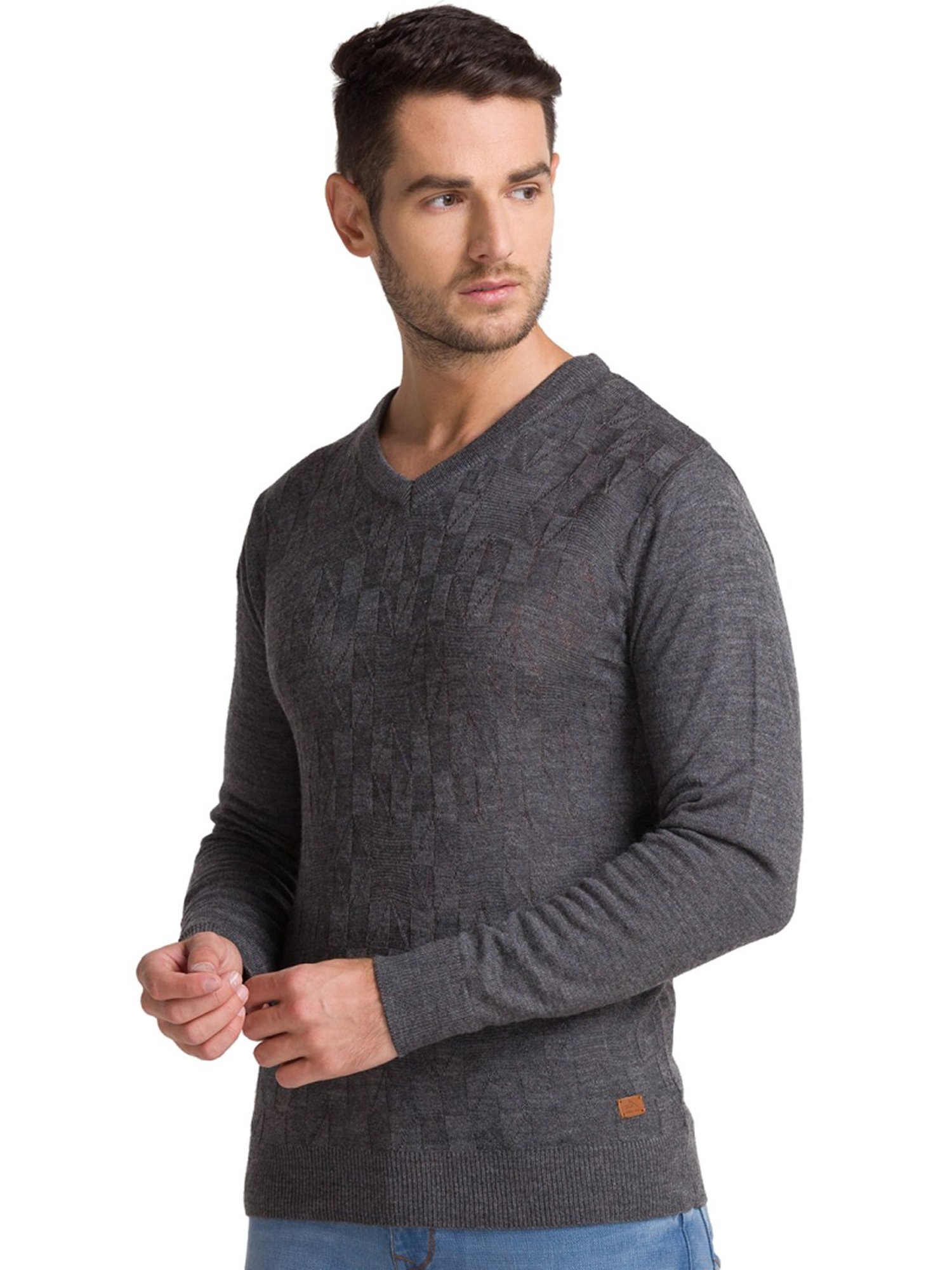 Parx Grey  Regular Fit Printed sweater